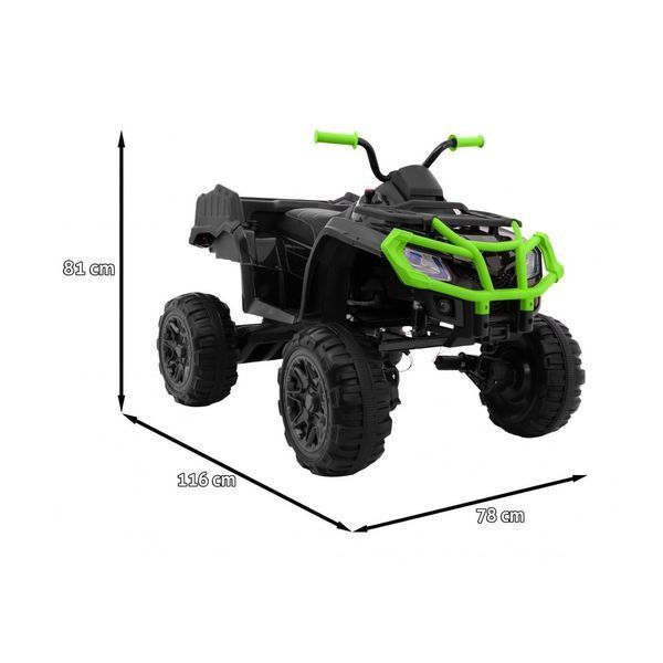 Детский квадроцикл Quad XL ATV 2,4 ГГц Черно-зеленый + Пульт дистанционного управления + привод 4x4 + багажник + свободный запуск + EVA + светодиодный индикатор звука Czarny zielony PA.BDM0909.2.4GHZ.CZ-ZIE фото